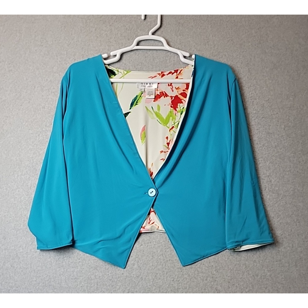 Nikki Poulos Blue LS Single Button Reversible Cardigan Women's Plus 2X Stretch